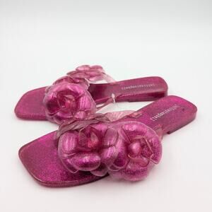 Jeffrey Campbell Fleuris Jelly Flip Flop Thong Sandal Pink Glitter Size US7 EU38